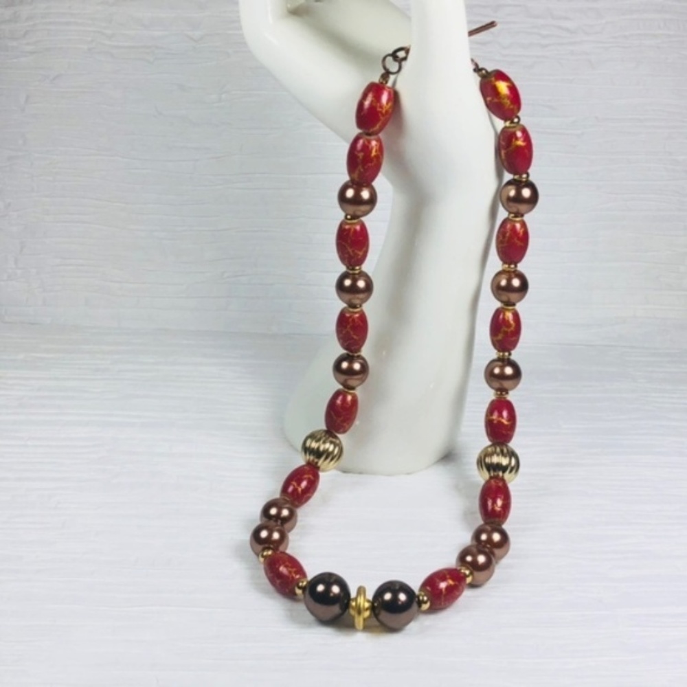Red and Gold Paint Splatter Bead Necklace Toggle
